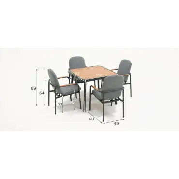 Piper 4 Seat Aluminium Wood Look Dining Set - Square Table