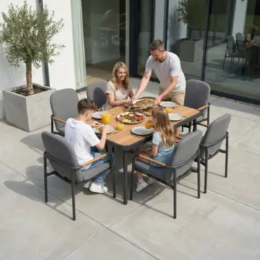 Piper 6 Seat Aluminium Wood Look Dining Set - Rectangular Table