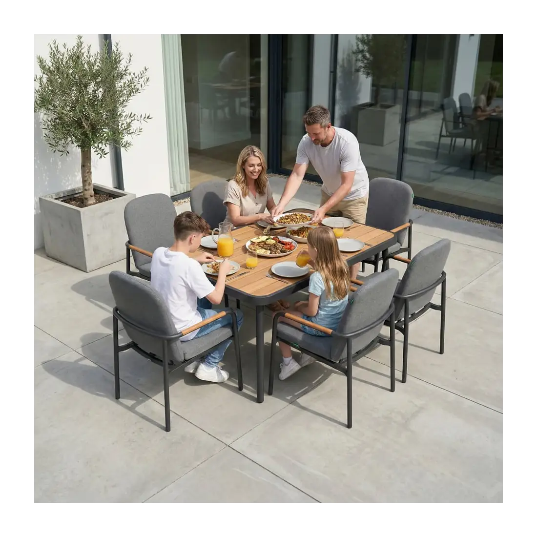 Piper 6 Seat Aluminium Wood Look Dining Set - Rectangular Table Piper 6 Seat Aluminium Wood Look Dining Set - Rectangular Table