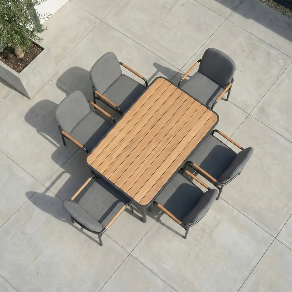 Piper 6 Seat Aluminium Wood Look Dining Set - Rectangular Table