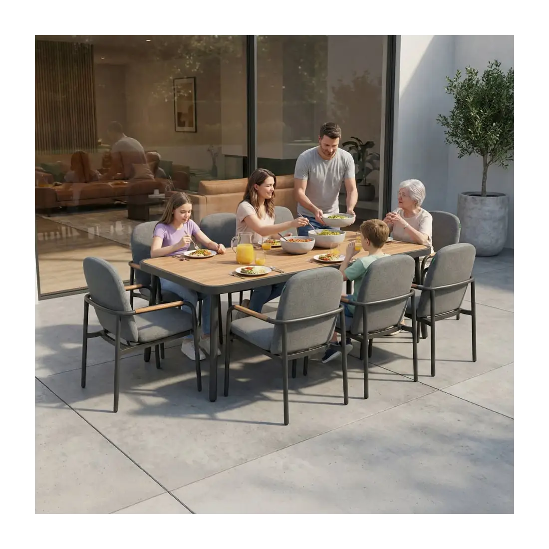 Piper 8 Seat Aluminium Wood Looking Dining Set - Rectangular Table Piper 8 Seat Aluminium Wood Looking Dining Set - Rectangular Table