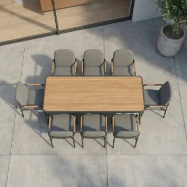Piper 8 Seat Aluminium Wood Looking Dining Set - Rectangular Table