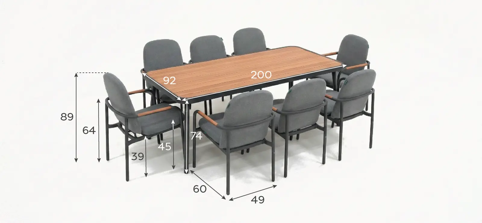 Piper 8 Seat Aluminium Wood Looking Dining Set - Rectangular Table