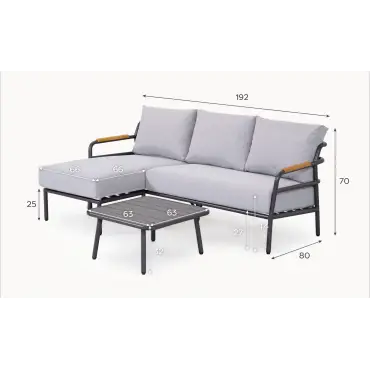 Piper Aluminium 3 Seater Right Handed Chaise Sofa Set