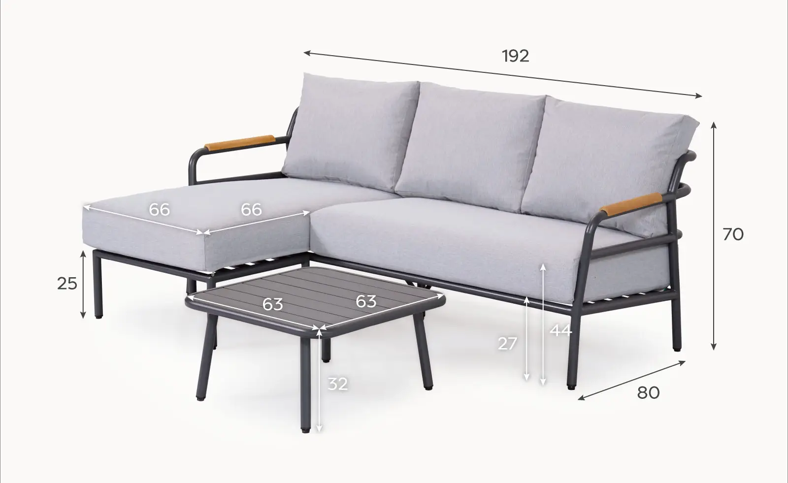Piper Aluminium 3 Seater Right Handed Chaise Sofa Set
