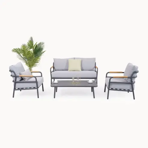 Piper Aluminium Wood 2 Seater Sofa Lounging Set