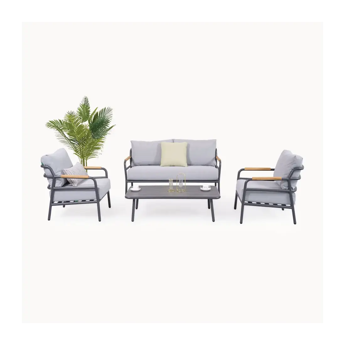 Piper Aluminium Wood 2 Seater Sofa Lounging Set