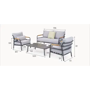 Piper Aluminium Wood 2 Seater Sofa Lounging Set