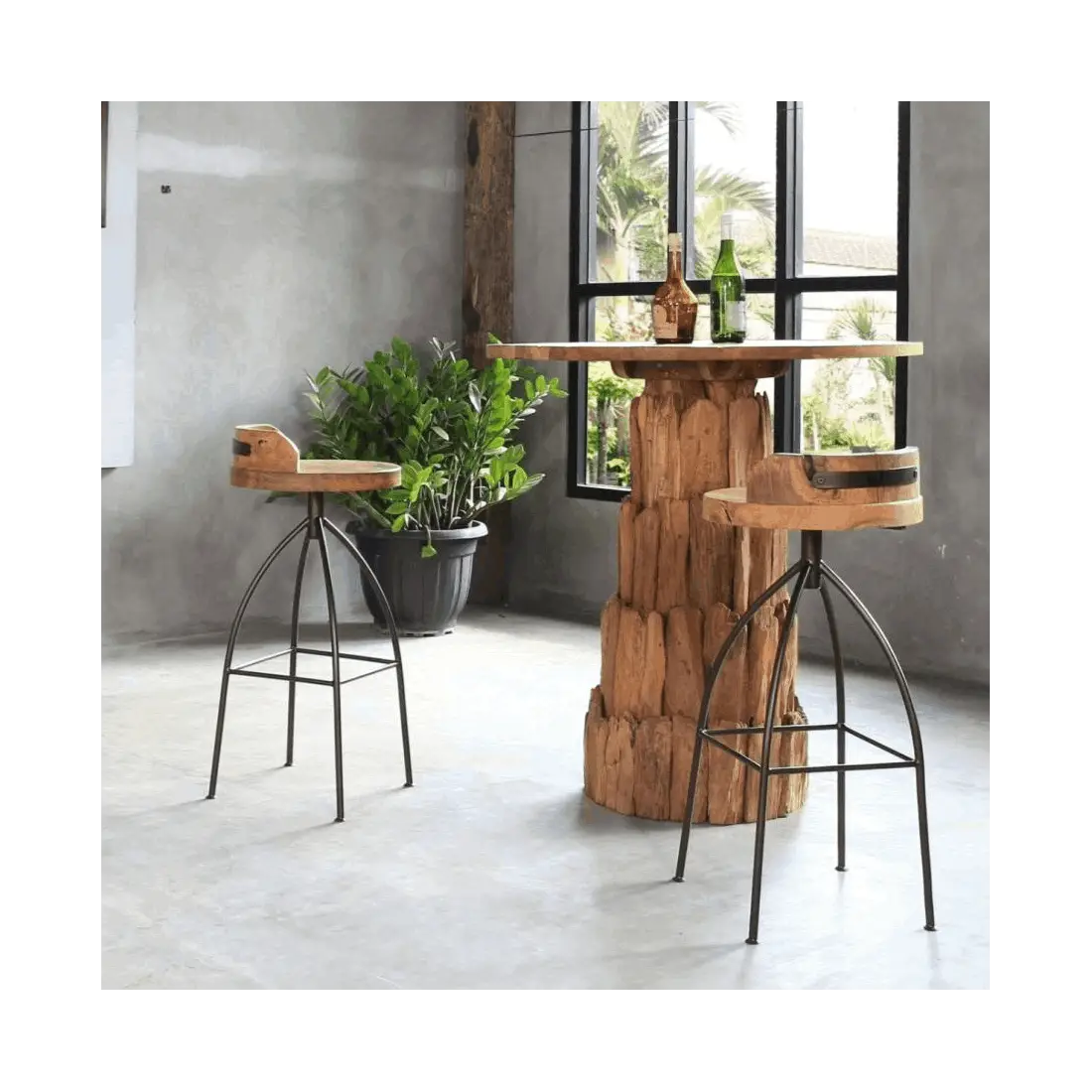 Davos Reclaimed Teak Spinning Bar Stools x4