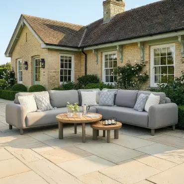 Fabric Sicily Corner Sofa Set & Round Tables