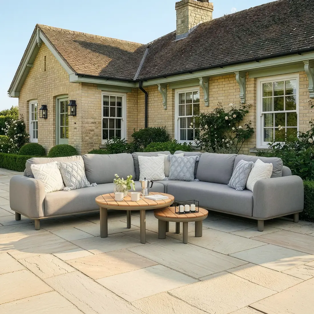 Fabric Sicily Corner Sofa Set & Round Tables Fabric Sicily Corner Sofa Set & Round Tables
