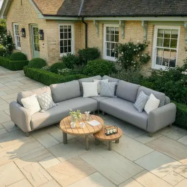 Fabric Sicily Corner Sofa Set & Round Tables