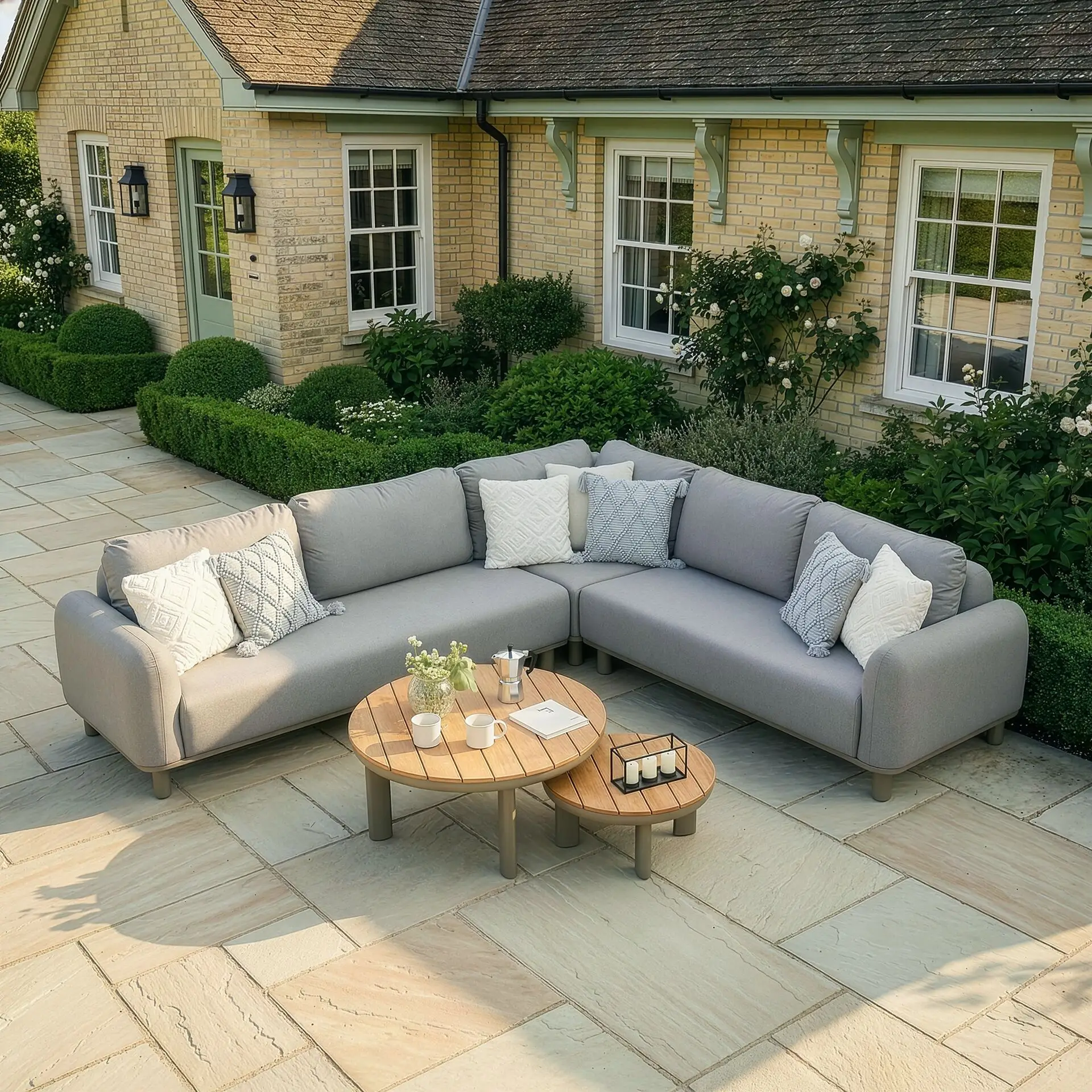 Fabric Sicily Corner Sofa Set & Round Tables