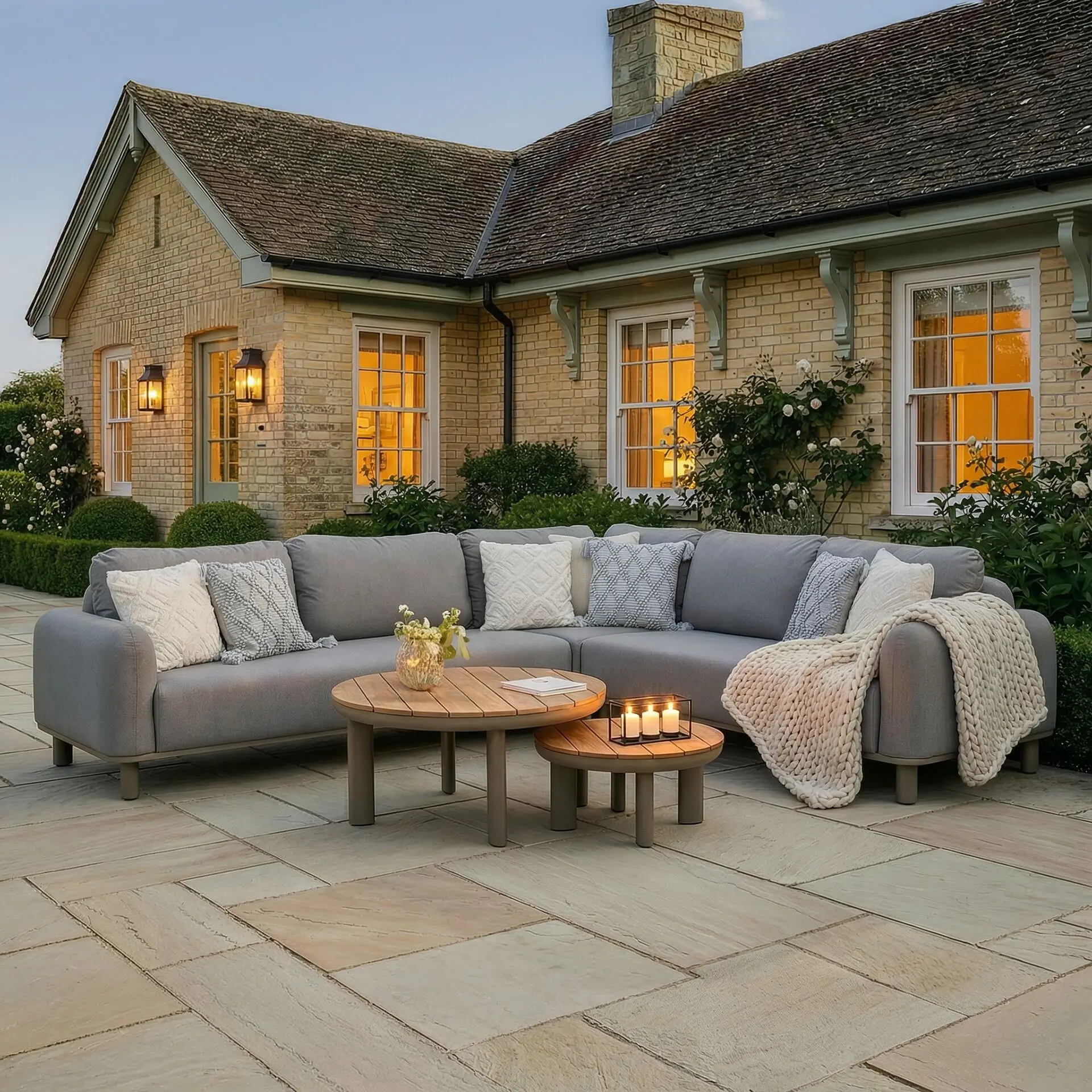 Fabric Sicily Corner Sofa Set & Round Tables