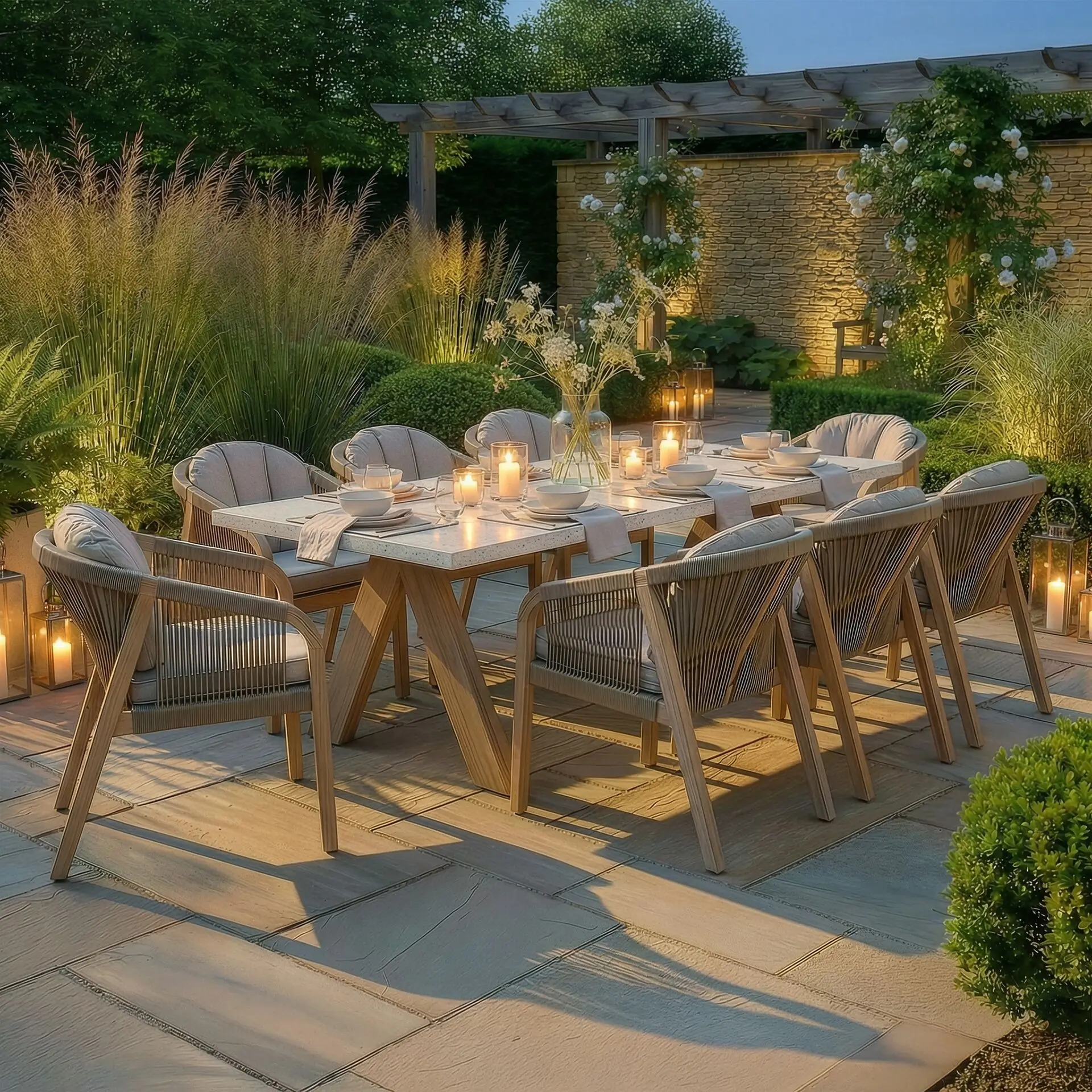 Antigua Rope Weave 8 Seat Rectangular Dining Set