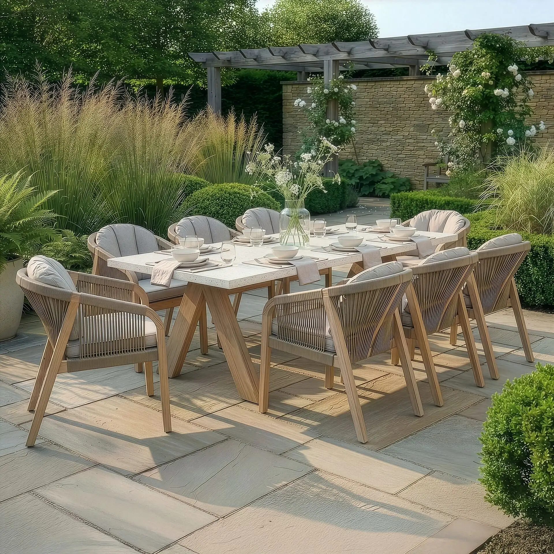 Antigua Rope Weave 8 Seat Rectangular Dining Set