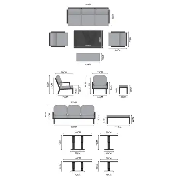 Vogue 3 Seater Aluminium Dining Set with 2 Armchairs & Bench - Adjustable Rising Table