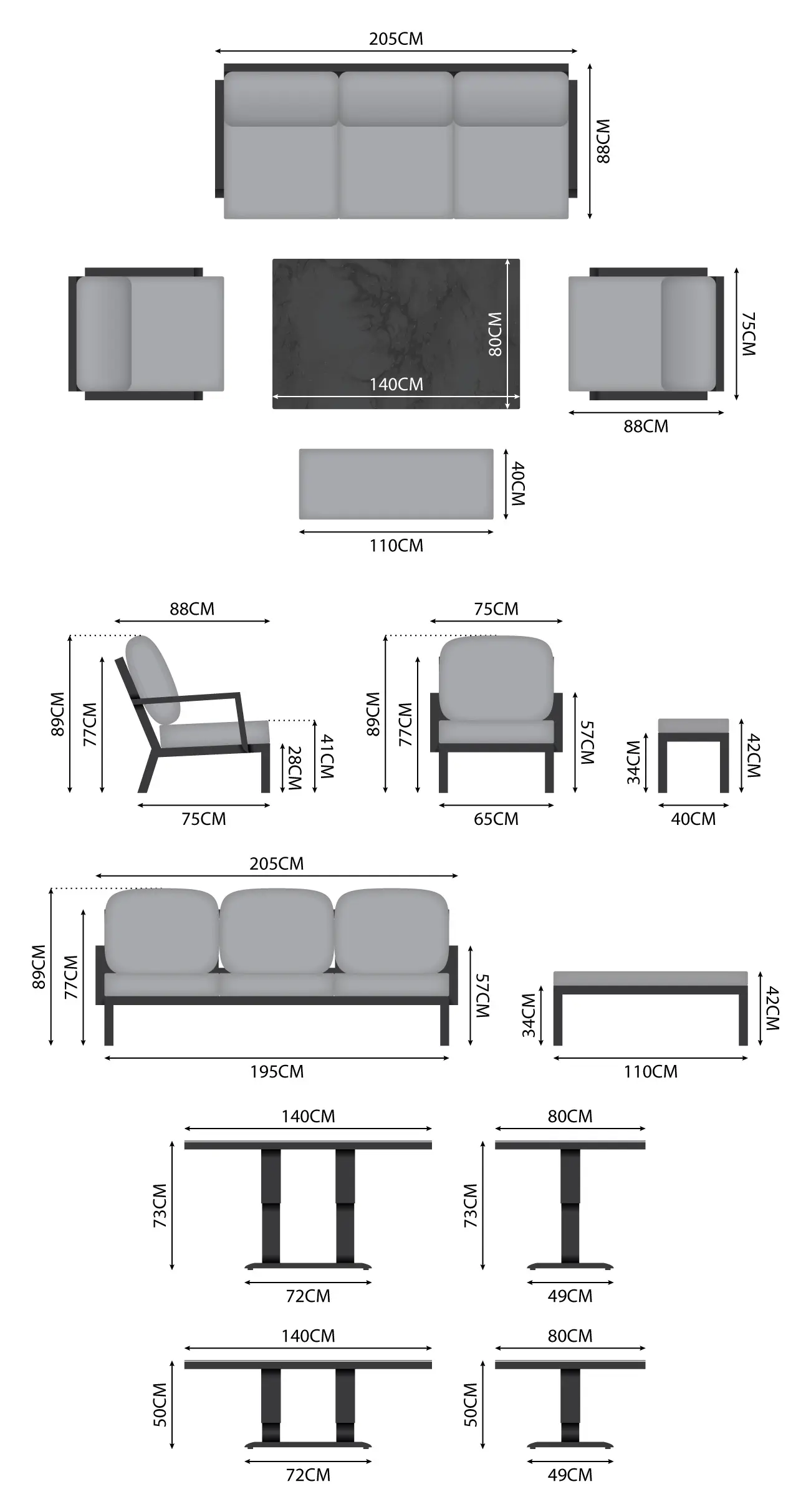 Vogue 3 Seater Aluminium Dining Set with 2 Armchairs & Bench - Adjustable Rising Table