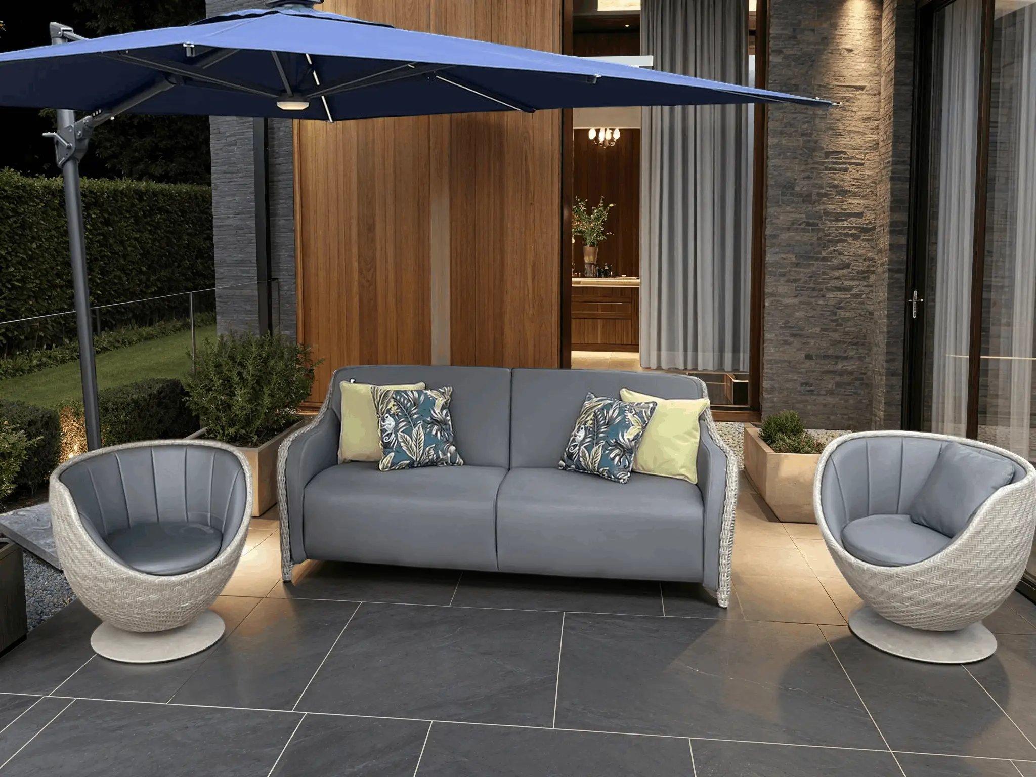 Meteor 3 Seater Sofa & 2 Swivel Chairs Garden Lounge Set