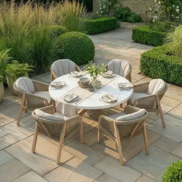 Antigua Rope Weave 6 Seat Round Dining Set