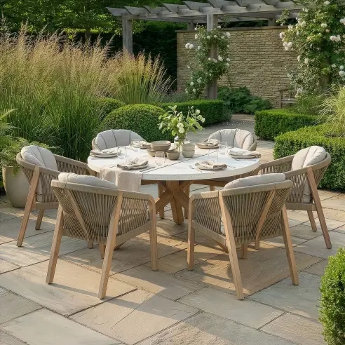 Antigua Rope Weave 6 Seat Round Dining Set