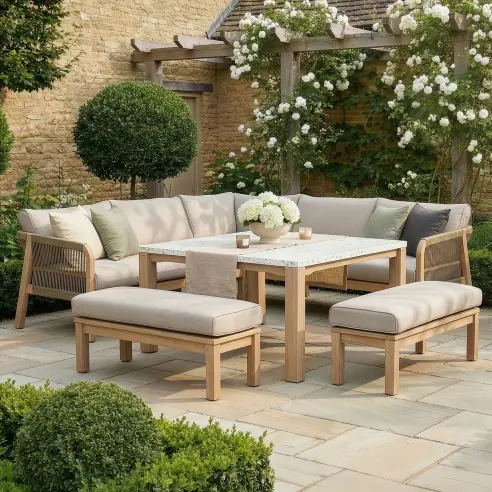 Antigua Rope Weave Square Corner Dining Sofa Set with Footstools