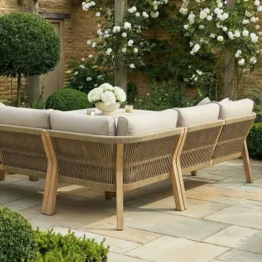 Antigua Rope Weave Square Corner Dining Sofa Set with Footstools
