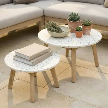 Antigua Rope Weave Corner Sofa Set - 2 Round Coffee Tables