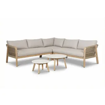 Antigua Rope Weave Corner Sofa Set - 2 Round Coffee Tables