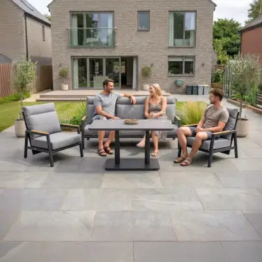 Isaac 3 Seater Aluminium Reclining Dining Set 2 Armchairs - Rising Extending Table
