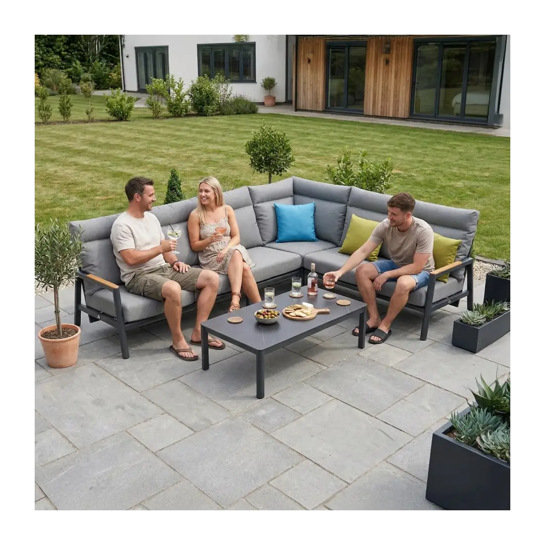 Isaac Aluminium Wood Large Corner Sofa Lounging Set