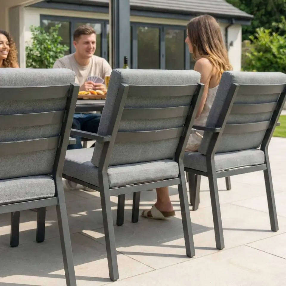 Isaac 8 Seat Aluminium Wood Dining Set with 2 Reclining Chairs