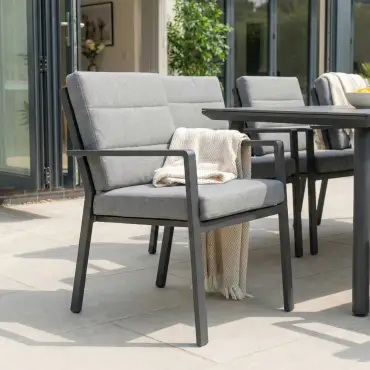 Isaac 8 Seat Aluminium Wood Dining Set with 2 Reclining Chairs