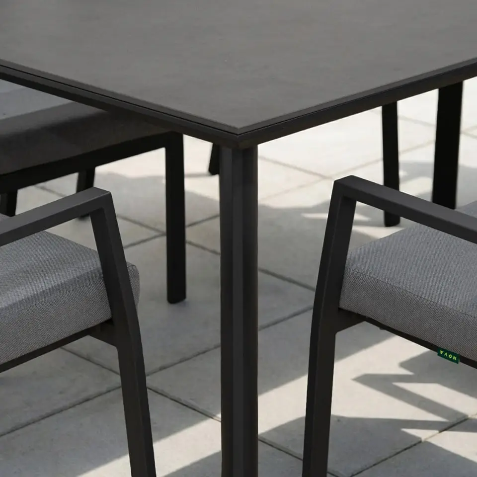 Isaac 8 Seat Aluminium Wood Dining Set with 2 Reclining Chairs