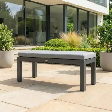 Vogue 3 Seater Aluminium Dining Set - 2 Armchairs & Bench - Adjustable Rising Extending Table
