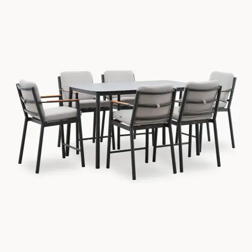 Monti 6 Seat Aluminium Wood High Dining Set - Rectangular Table