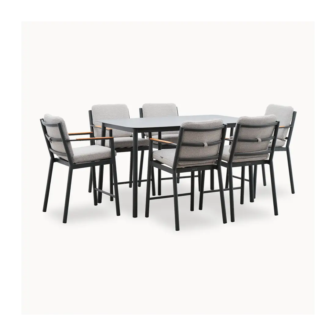 Monti 6 Seat Aluminium Wood High Dining Set - Rectangular Table