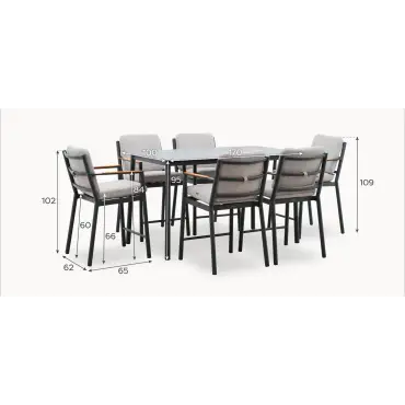 Monti 6 Seat Aluminium Wood High Dining Set - Rectangular Table