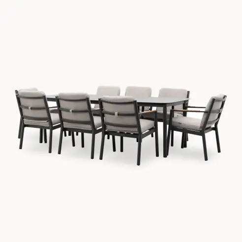 Monti 8 Seat Aluminium Wood Dining Set - Rectangular Table
