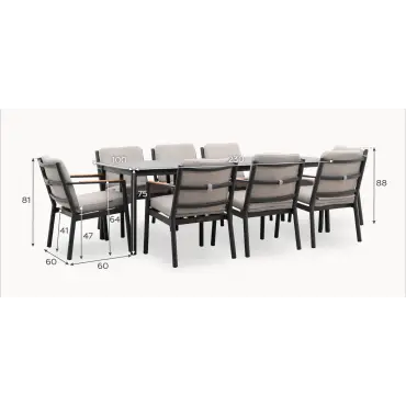 Monti 8 Seat Aluminium Wood Dining Set - Rectangular Table