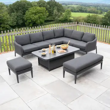 Duke Corner Fabric Dining Set with Benches - Rising Table