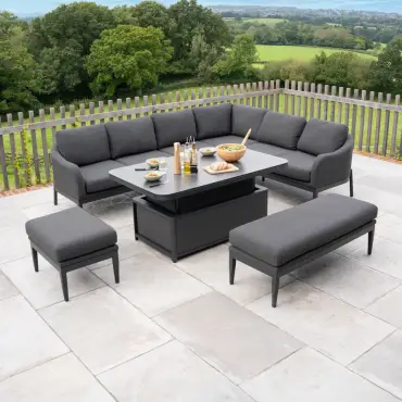 Duke Corner Fabric Dining Set with Benches - Rising Table