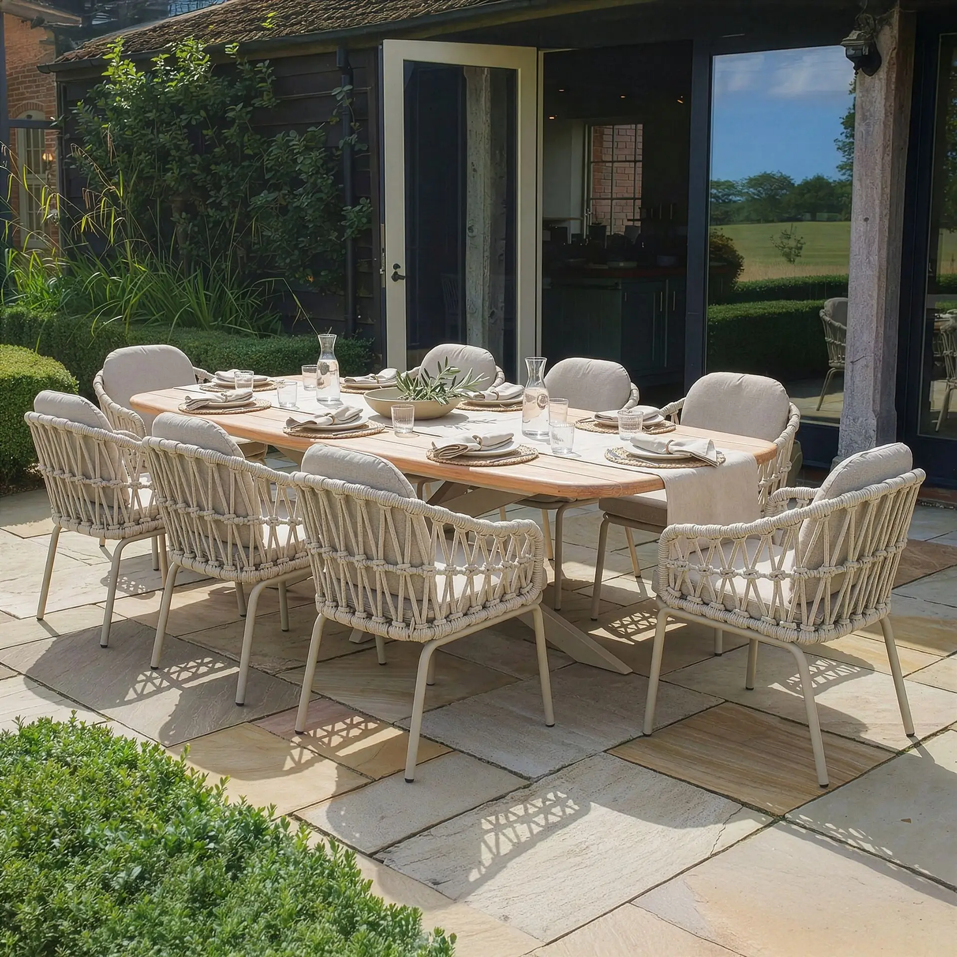 Sicily Open Rope Weave 8 Seat Rectangular Dining Set