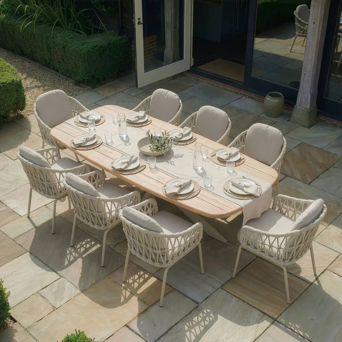 Sicily Open Rope Weave 8 Seat Rectangular Dining Set Sicily Open Rope Weave 8 Seat Rectangular Dining Set