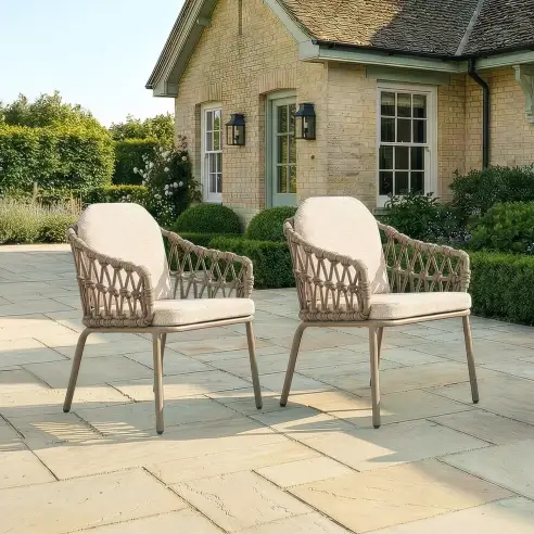 Pair of Sicily Open Rope Weave Garden Dining Chairs