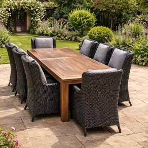 Thornbury 8-Chair Reclaimed Teak Dining Set | 6 Rattan Weaves
