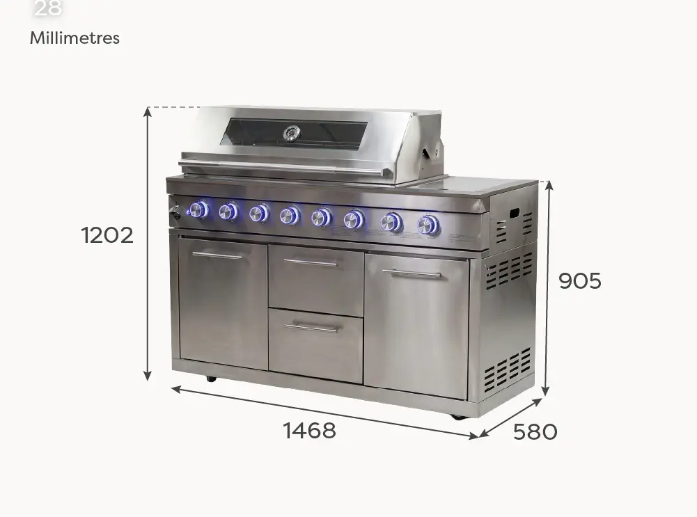 Stanley 6 Burner Gas BBQ - Integrated Side Burner Modular Unit