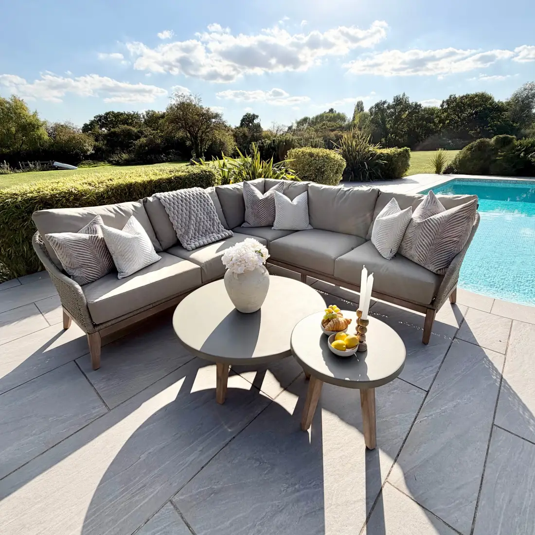 Summer Corner Sofa Set - Round Coffee Table & Side Table