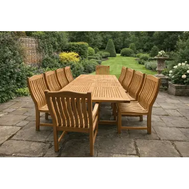 Malvern Luxury Teak 10 chair Dining Set - Certified
