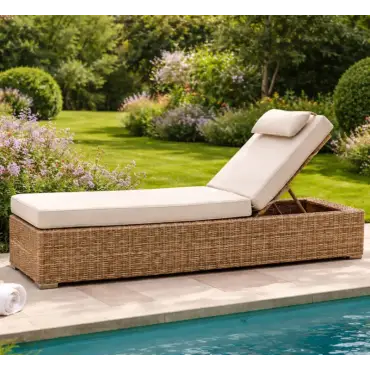Willow Rattan Sun Lounger – Adjustable, UV-stabilised